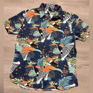 NEFF Men’s Summer Button Down Cheetah Toucan Collar Shirt Hawaiian Large